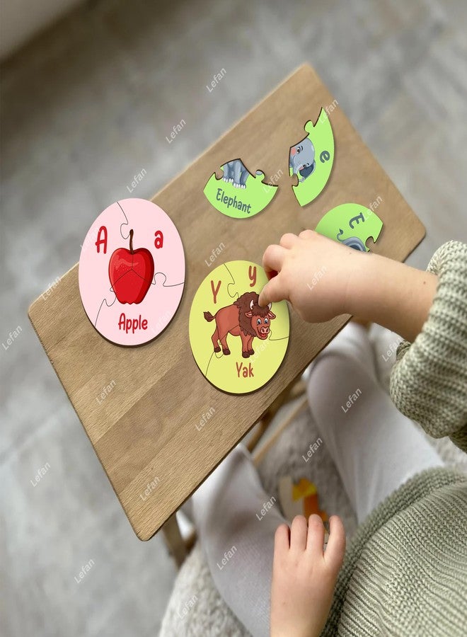 Lefan Round Alphabet Jigsaw Puzzle for Kids Educational ABC Learning Toy 26 Piece Circular Puzzle Preschool Montessori Game Colorful Wooden Letters Toddlers Age 2 3 4 5 Years - Image 5